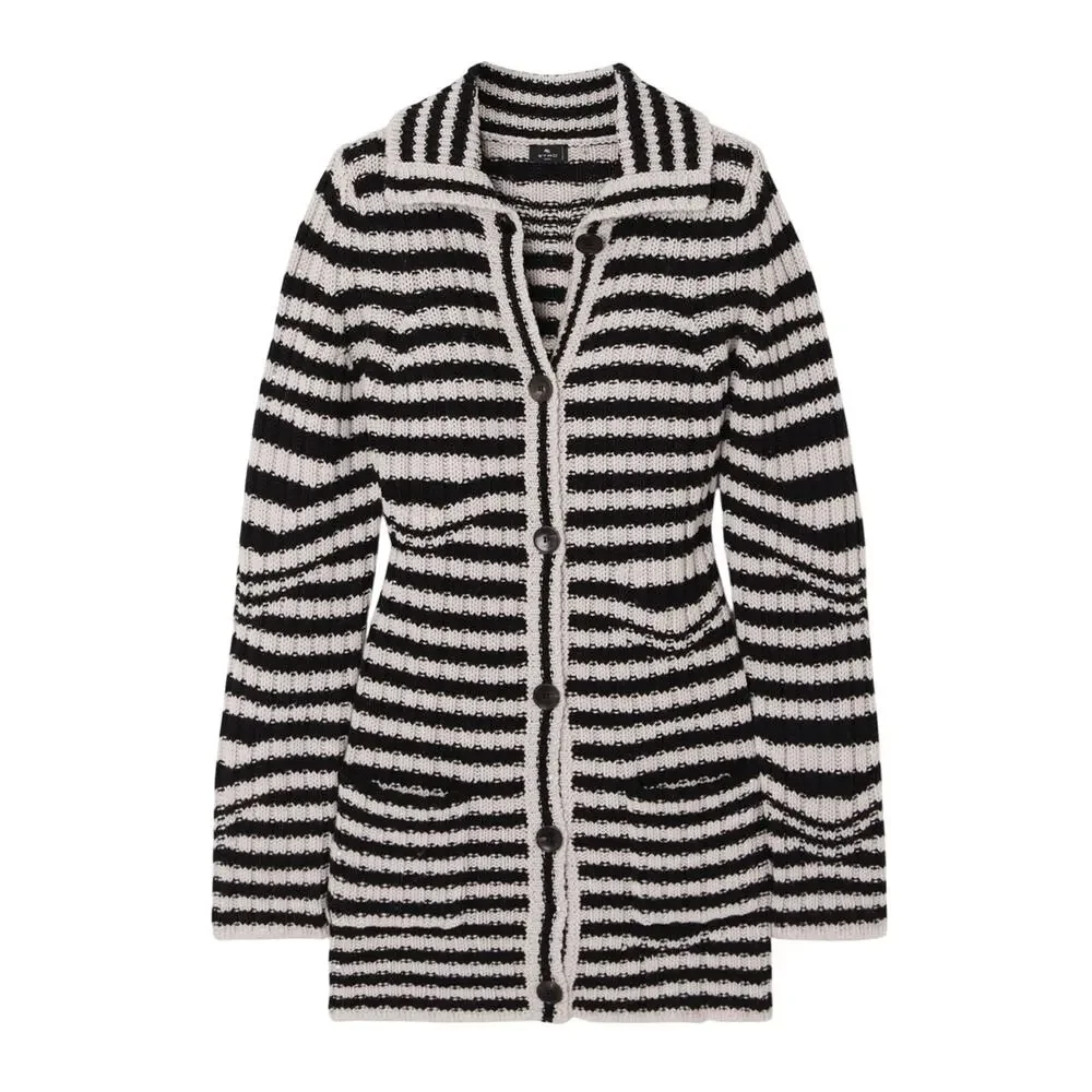 Etro Striped Black Jacquard Knit Wool Cardigan Size IT 42 / US 6